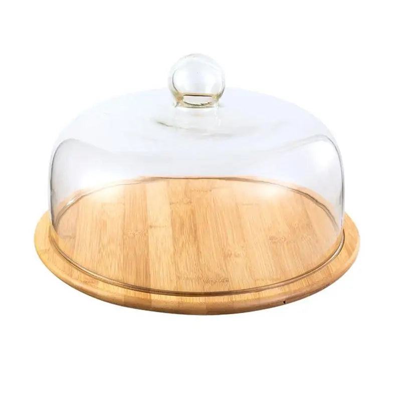 Glass Cake Cover with Bamboo Tray – Freshness & Elegance