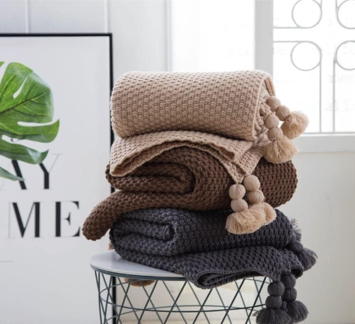 Nordic Fringed Knit Wool Blanket – Cozy & Timeless