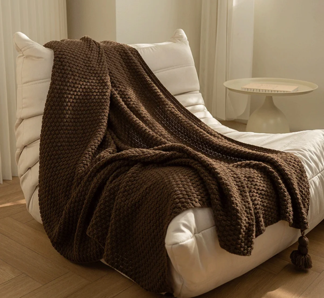 Nordic Fringed Knit Wool Blanket – Cozy & Timeless