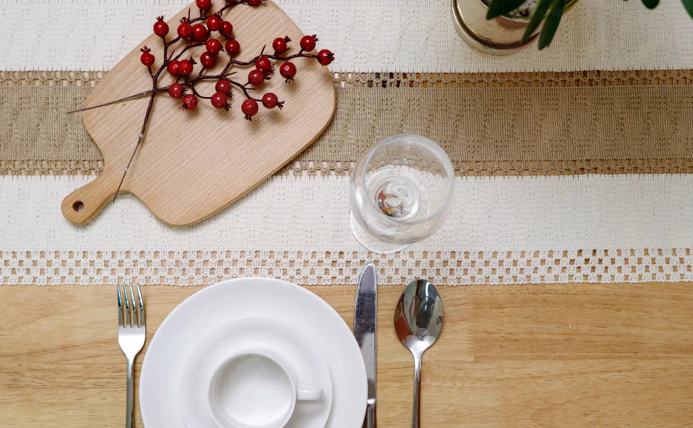 Natural Cotton Boho Macrame Table Runner – Handwoven Elegance for Home Décor