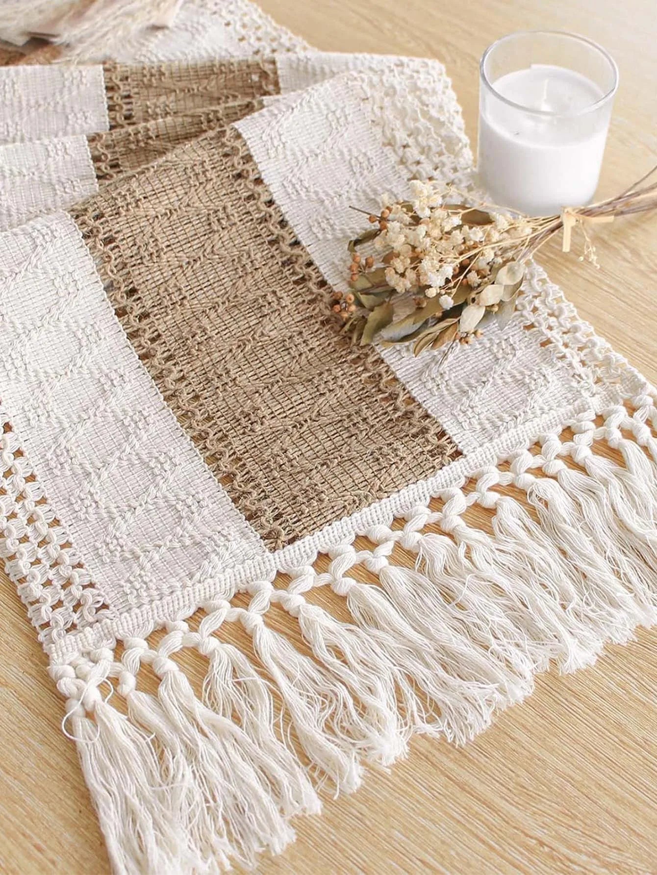 Natural Cotton Boho Macrame Table Runner – Handwoven Elegance for Home Décor