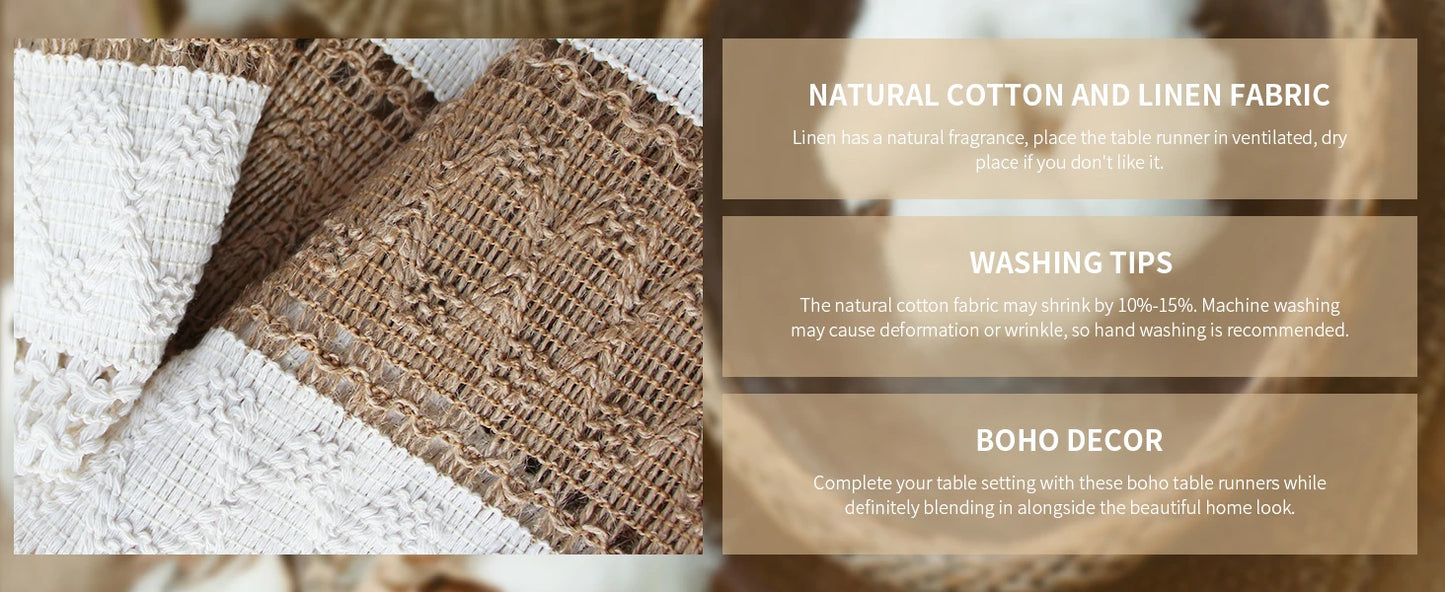 Natural Cotton Boho Macrame Table Runner – Handwoven Elegance for Home Décor