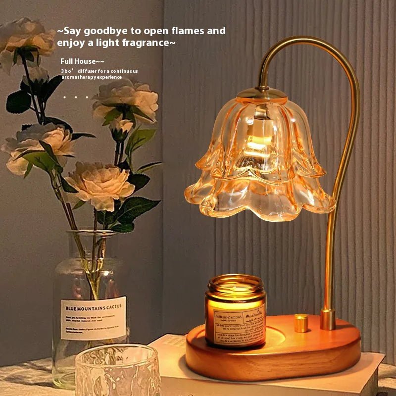 Aromatherapy Candle Warmer Lamp – Vintage Glass Table Lamp with Dimmable Light & Wax Melter - Vita Serene