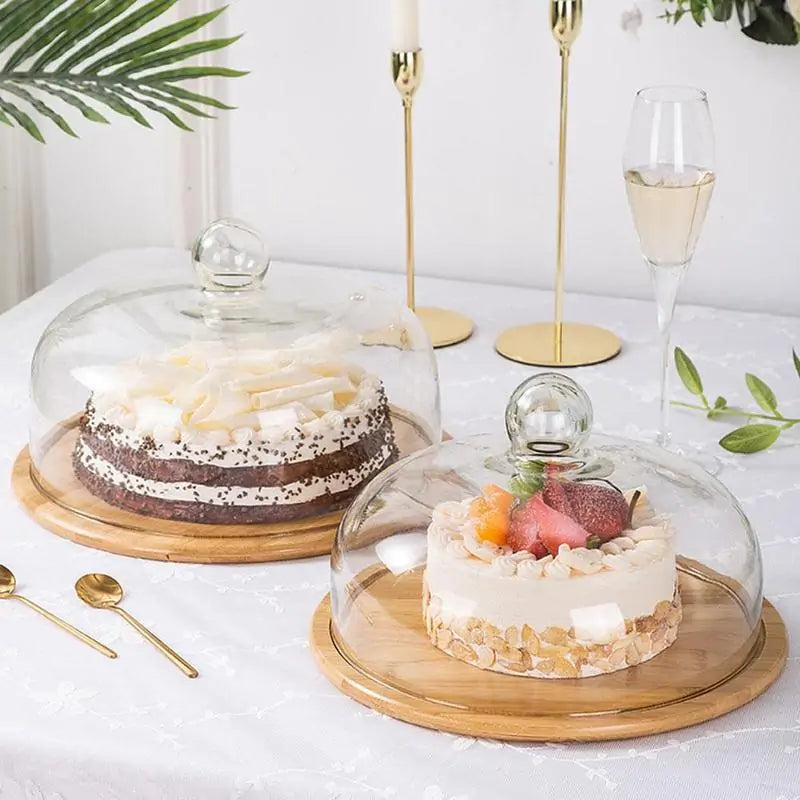 Glass Cake Cover with Bamboo Tray – Freshness & Elegance