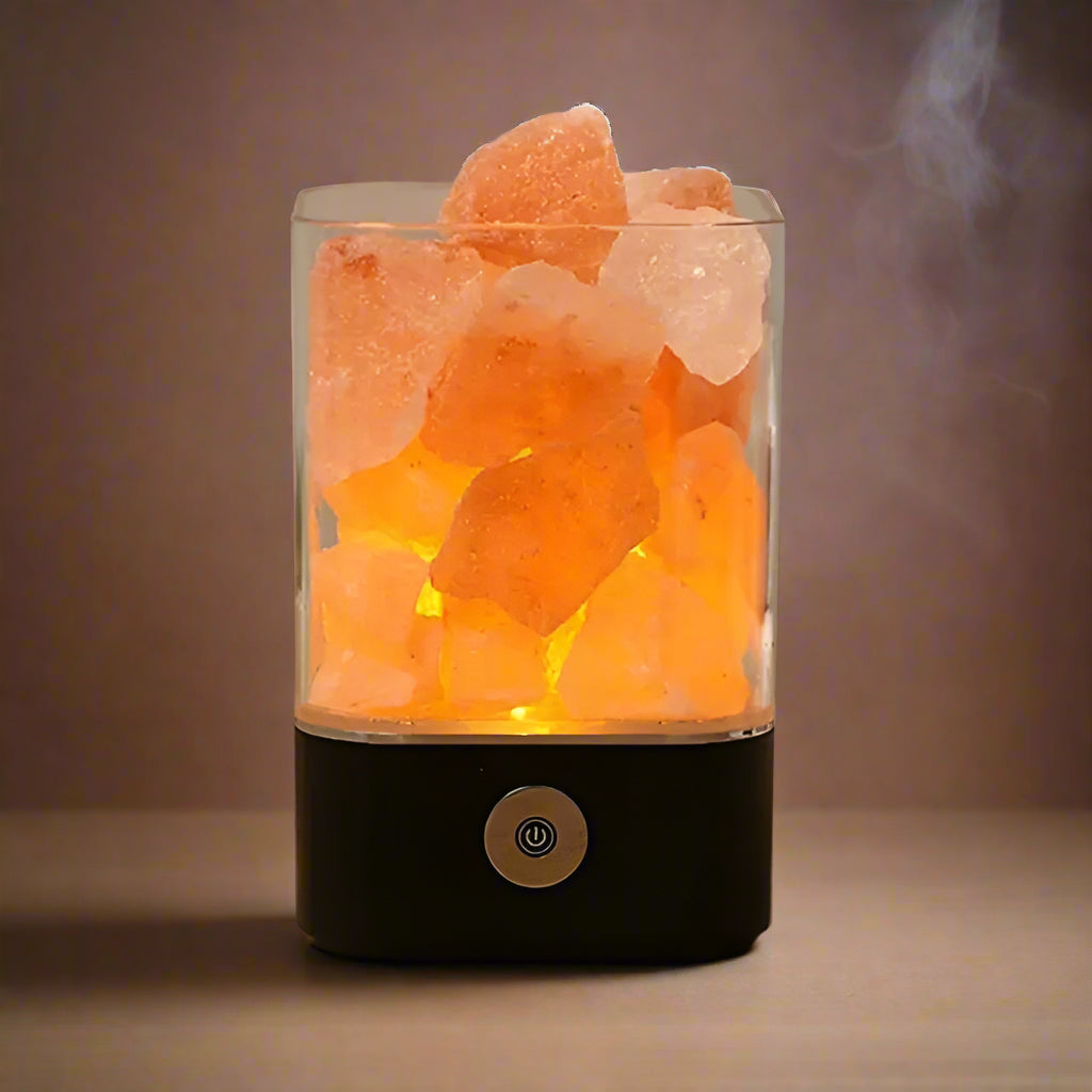 Lámpara de sal natural del Himalaya de cristal: LED que cambia de 7 colores para relajarse y purificar el aire